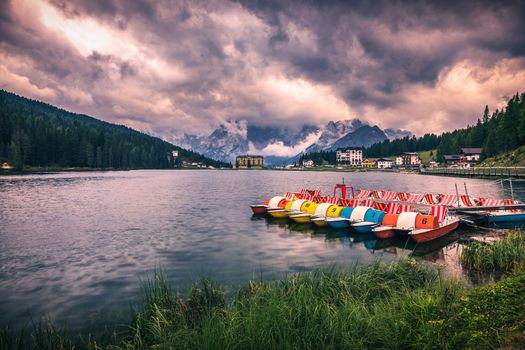 Lake Misurina, picturesque afternoon scene in the Tre Cime Di Lavaredo Natural Park, Dolomite Alps, Italy, Europe. 