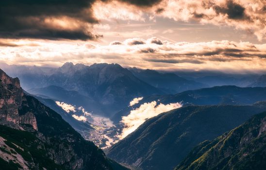 Great view of the National Park Dolomites (Dolomiti), famous location, Tyrol, Alp, Italy, Europe. Dramatic and picturesque scene. Beauty world.