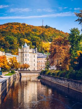 Autumn view of old town of Karlovy Vary (Carlsbad), Czech Republic, Europe