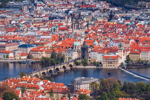 Charles Bridge (a.k.a. Karluv most, Stone Bridge, Kamenny most, Prague Bridge, Prazhski most) over Vltava river in Prague, Czech Republic.