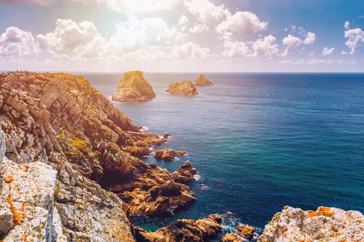 Pointe du Pen-Hir on the Crozon peninsula, Finistere department, Camaret-sur-Mer, Parc naturel regional d'Armorique. Brittany (Bretagne), France.