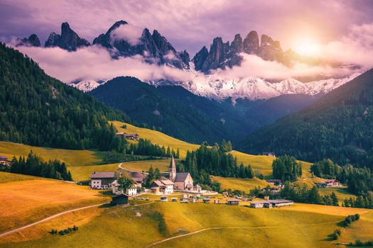 Imressive Dolomites mountains and traditional villages. North of Italy