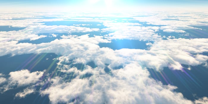 above clouds sun ray light, 3d rendering