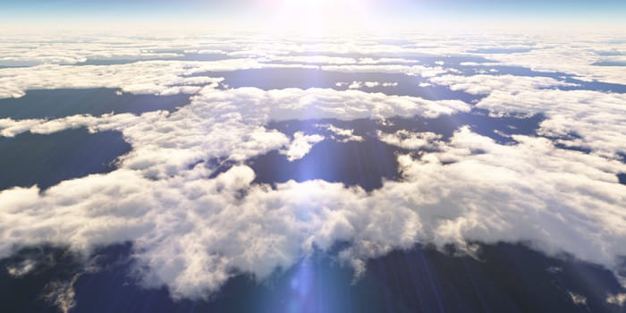 above clouds sun ray light, 3d rendering