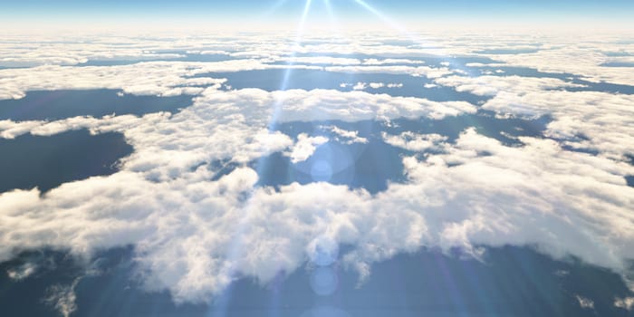 above clouds sun ray light, 3d rendering