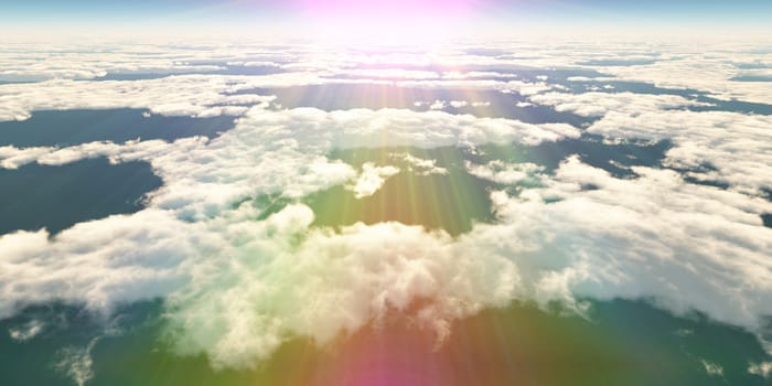 above clouds sun ray light, 3d rendering