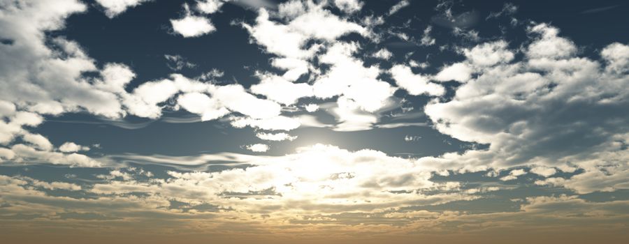 sunrise with clouds, light and rays in sky