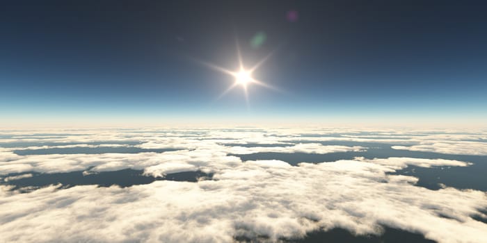 above clouds sun ray light, 3d rendering