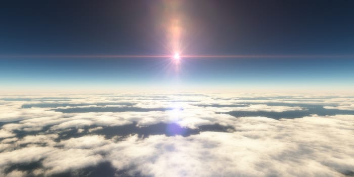 above clouds sun ray light, 3d rendering