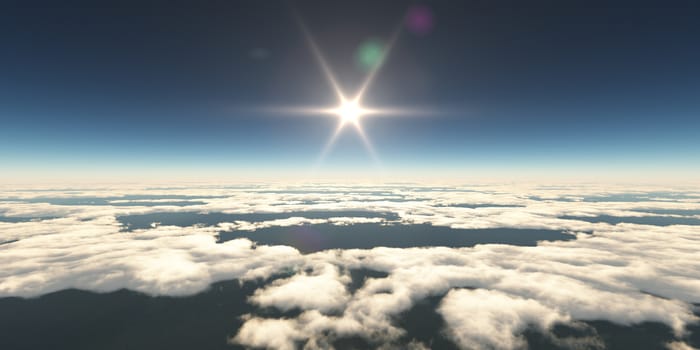 above clouds sun ray light, 3d rendering