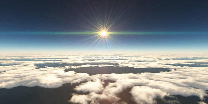 above clouds sun ray light, 3d rendering