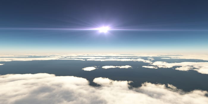 above clouds sun ray light, 3d rendering