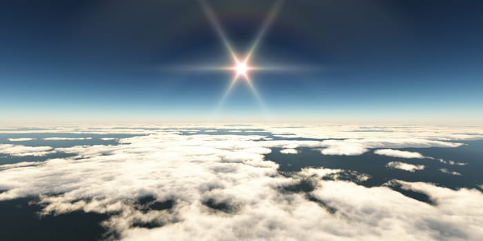 above clouds sun ray light, 3d rendering