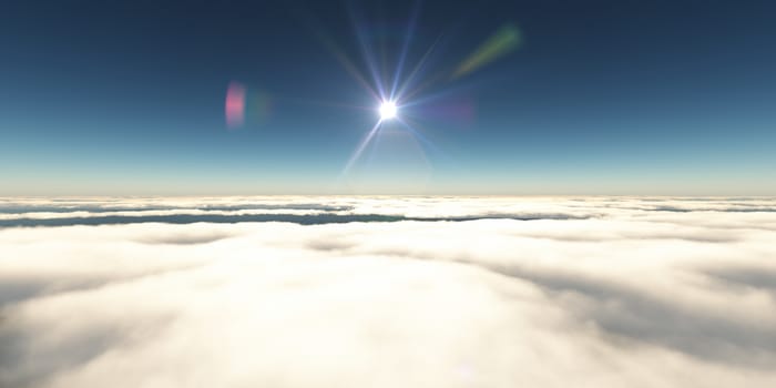 above clouds sun ray light, 3d rendering