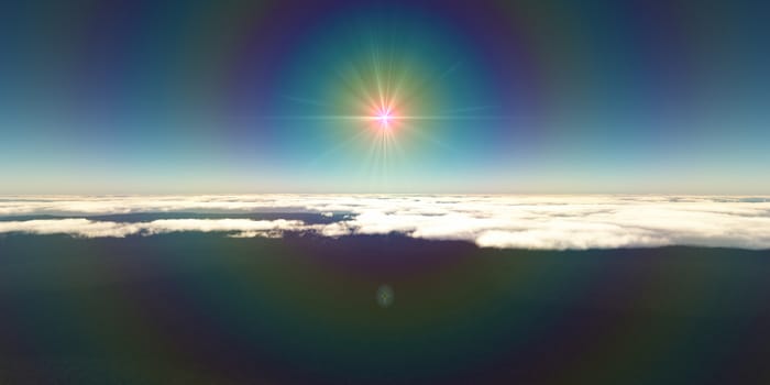 above clouds sun ray light, 3d rendering