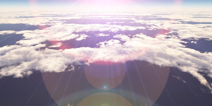 above clouds sun ray light, 3d rendering