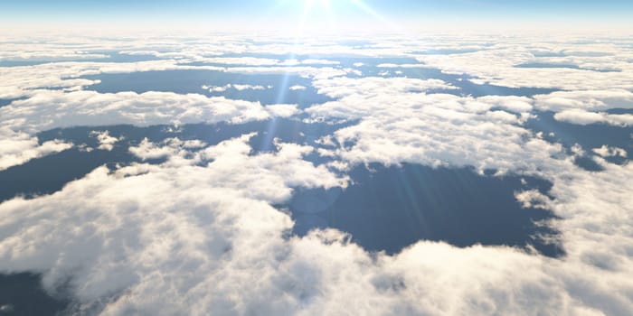 above clouds sun ray light, 3d rendering