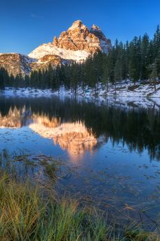 Lake Antorno, Three Peaks of Lavaredo, Lake Antorno and Tre Cime di Lavaredo, Dolomites, Italy