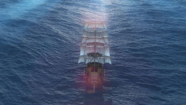 old ship in sea horizon, 3d render