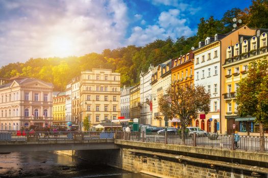 Architecture of Karlovy Vary (Karlsbad), Czech Republic. It is the most visited spa town in the Czech Republic
