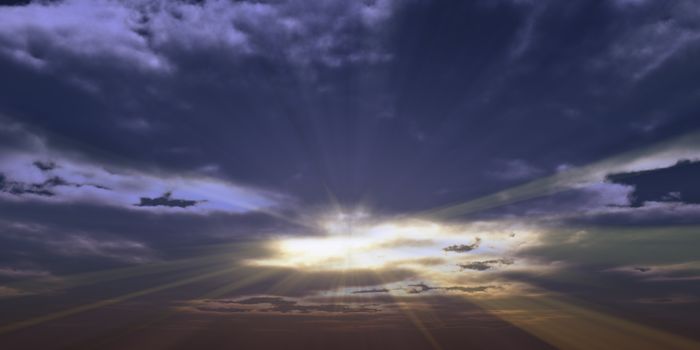 sunrise with clouds, light and god rays