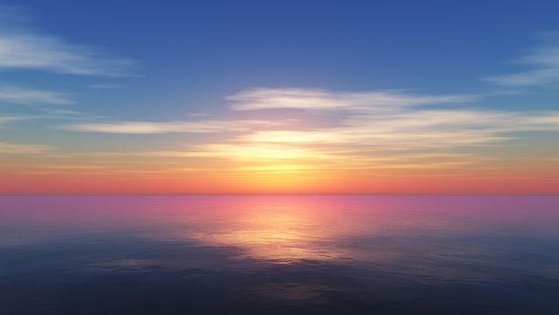 Beautify sunset over sea, sun god ray light
