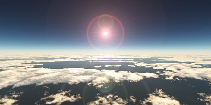 above clouds sun ray light, 3d rendering