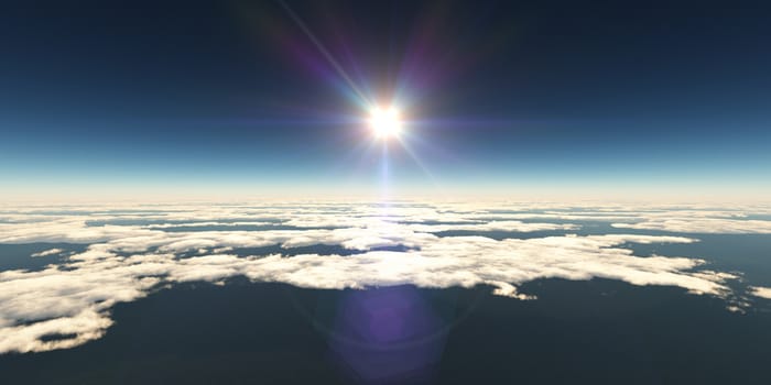 above clouds sun ray light, 3d rendering