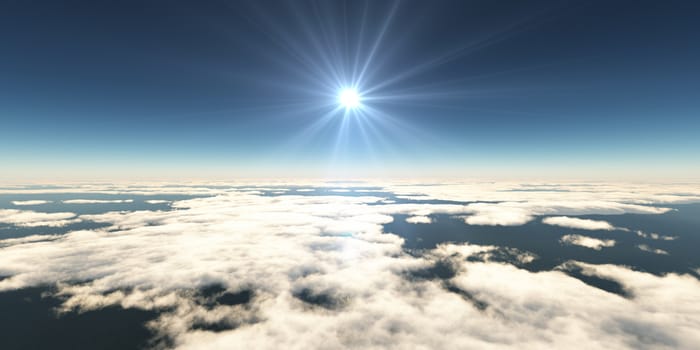 above clouds sun ray light, 3d rendering