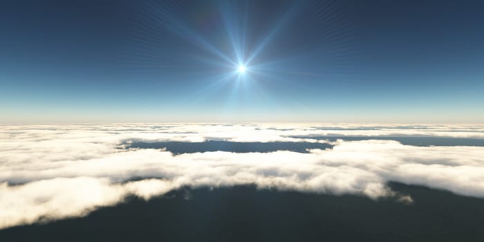 above clouds sun ray light, 3d rendering