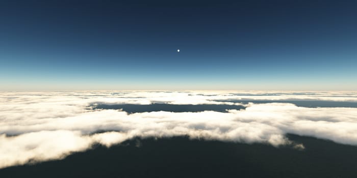 above clouds sun ray light, 3d rendering