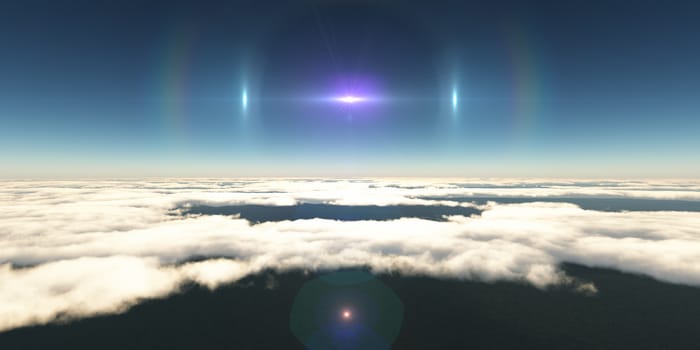 above clouds sun ray light, 3d rendering