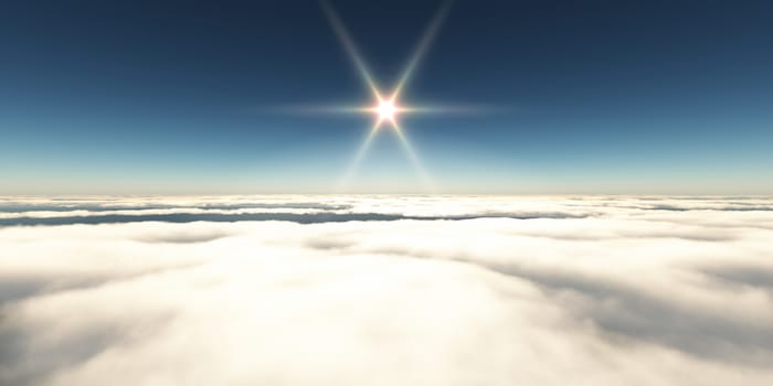 above clouds sun ray light, 3d rendering