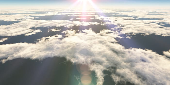 above clouds sun ray light, 3d rendering