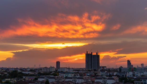 Cityscape with beautiful sky at evening time in Thailand