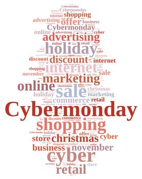 Illustration with word cloud on Cyber Monday.