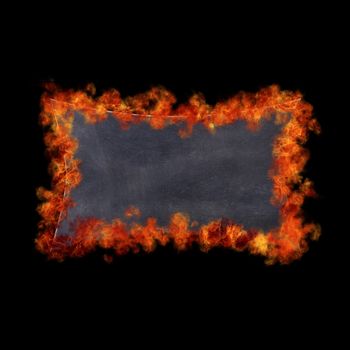 A blackboard in flames on black background.