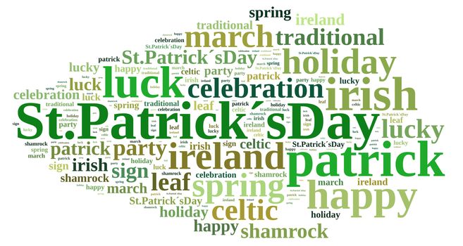 Illustration with word cloud on St. Patricks Day.