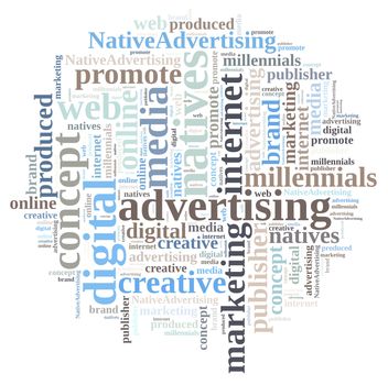 Illustration with word cloud on native advertising