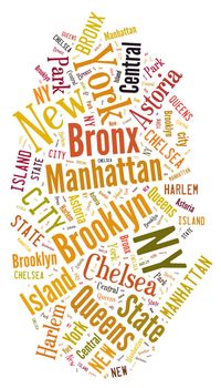 Illustration with word cloud over the city of New York