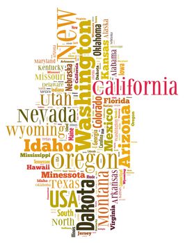 Illustration with word cloud on US states.