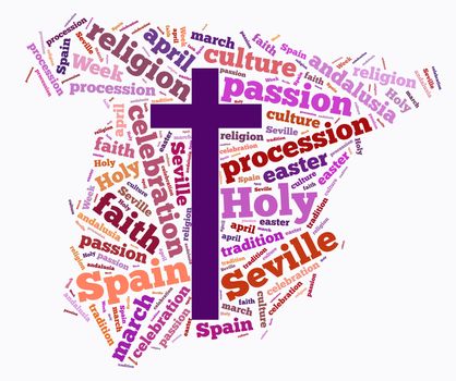 Tag cloud about Holy Week in Spain.