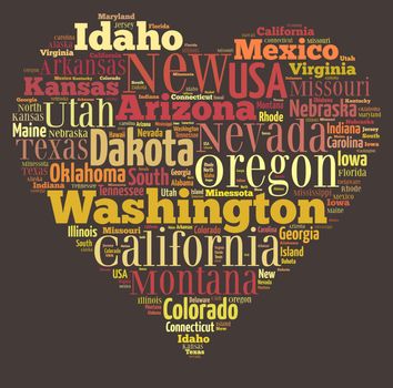 Illustration with word cloud on US states.