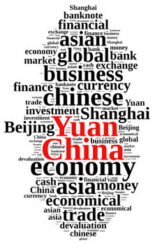 Illustration with word cloud on the Chinese currency Yuan