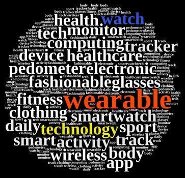 Illustration with word cloud on Wearable technology