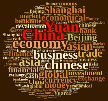 Illustration with word cloud on the Chinese currency Yuan