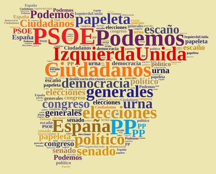 Ilustraccion with word cloud on the elections in Spain.