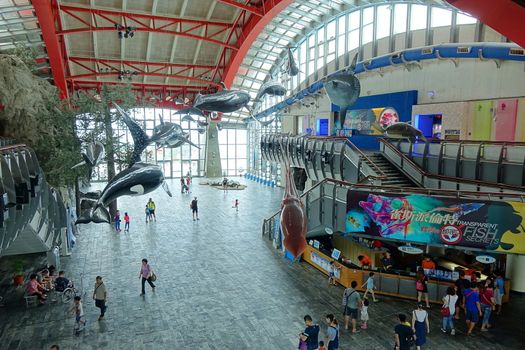 PINGTUNG, TAIWAN -- JULY 6 , 2017: The entrance hall to the National Marine Biology Museum features an innovative design with inflatable sea animals.

