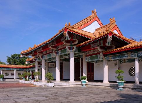 KAOHSIUNG, TAIWAN -- APRIL 29, 2017: The Kaohsiung Martyrs' Shrine, built in classic Chinese architecture, is dedicated to the soldiers who died during World War Two. It is located on Shoushan Hill.