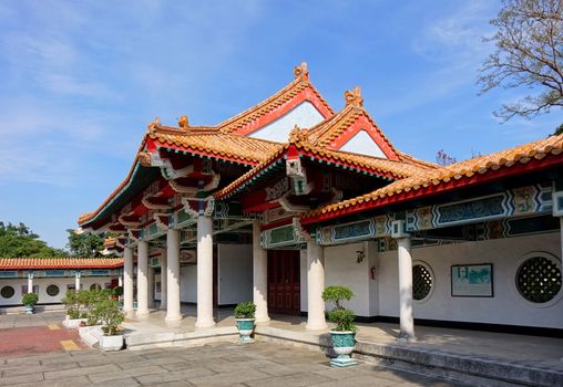 KAOHSIUNG, TAIWAN -- APRIL 29, 2017: The Kaohsiung Martyrs' Shrine, built in classic Chinese architecture, is dedicated to the soldiers who died during World War Two. It is located on Shoushan Hill.